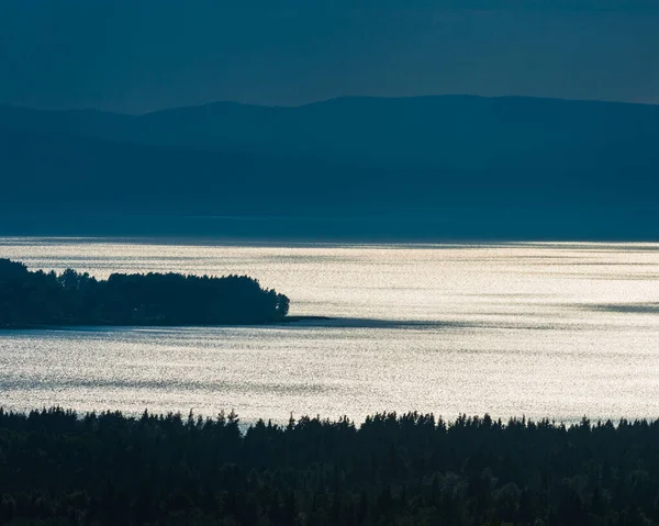 Siluet Pohon Dan Danau Siljan Dalarna Swedia — Stok Foto