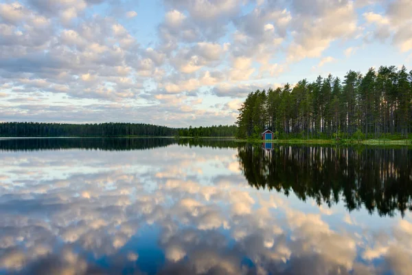 Lake Reflection Clouds Dalarna Svédország — Stock Fotó