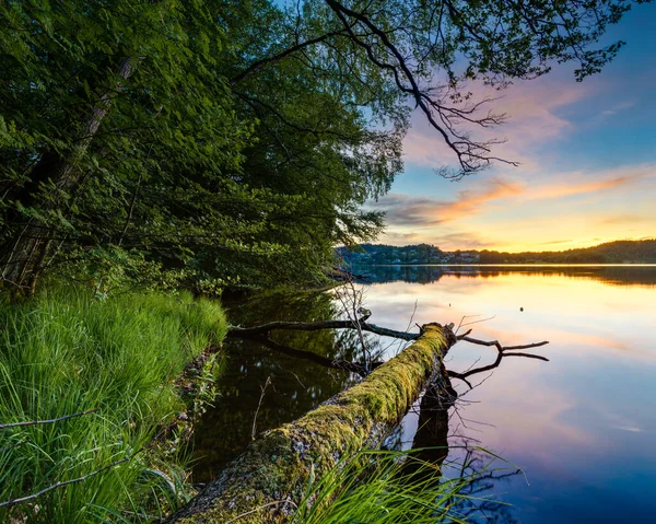 Sjöscen Vid Solnedgången Sverige — Stockfoto