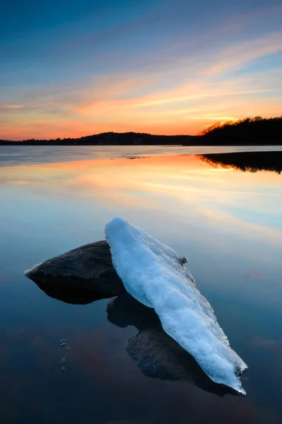 Jezioro Scena Zachodzie Słońca Szwecja — Zdjęcie stockowe
