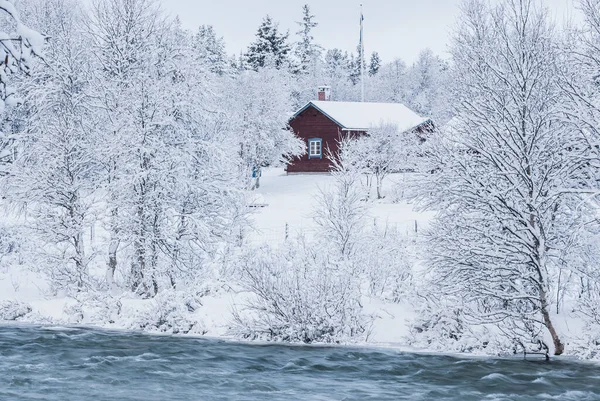 Casa Paisaje Invernal Suecia — Foto de Stock