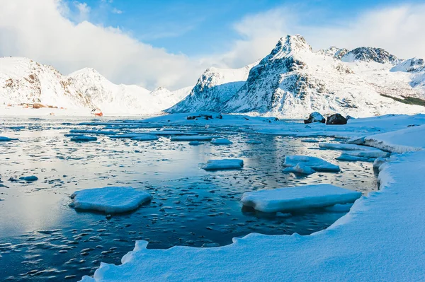 Paesaggio Invernale Paesaggio Montano Drammatico Lofoten Norvegia — Foto Stock