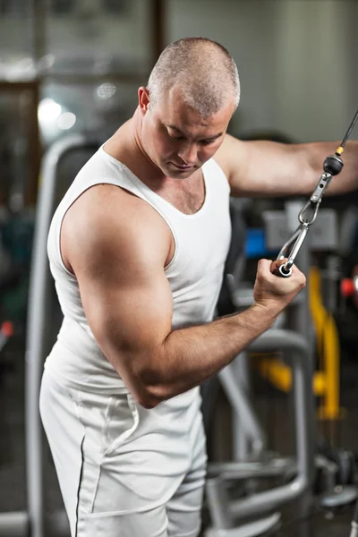 Homem fazendo musculação exercício no ginásio — Fotografia de Stock