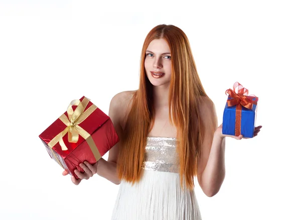 Attractive Young Woman with Gift Boxes — Stock Photo, Image
