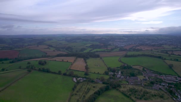 Top View Fields Meadows English Village Berry Pomeroy Devon England — Stock Video