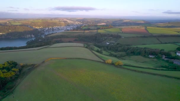 River Dart Fields Kingswear Dartmouth Drone Devon England Europe — 비디오