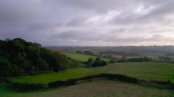 Top View Fields Meadows English Village Berry Pomeroy Devon England — Stock Video