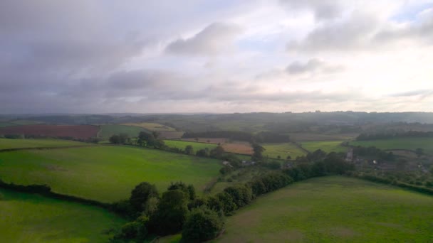 Top View Fields Meadows English Village Berry Pomeroy Devon England — Stock Video