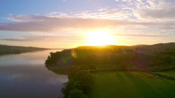 Matahari Terbit Atas Sungai Teign Dari Drone Newton Abbot Devon — Stok Video