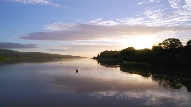 Soluppgång Över Floden Teign Från Drönare Newton Abbot Devon England — Stockvideo