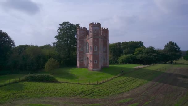 Belvedere Tower Över Powderham Park Från Drönare Powderham Castle Exeter — Stockvideo