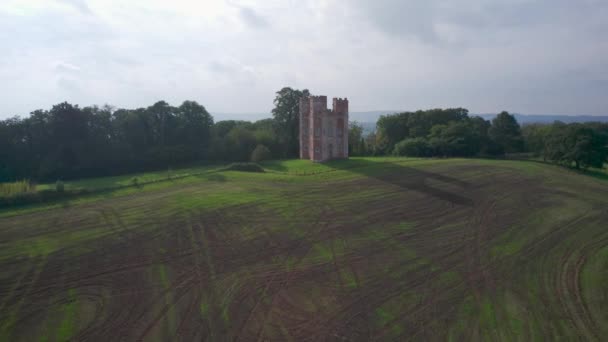 Torre Belvedere Sobre Powderham Park Desde Dron Powderham Castle Exeter — Vídeos de Stock