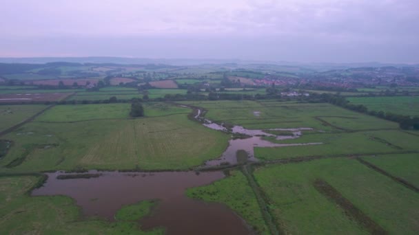 Våtmarker Och Ängar Rspb Exminster Och Powderham Marshe Från Drönare — Stockvideo