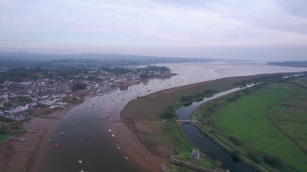 Panorama Del Río Exe Topsham Exeter Desde Dron Devon Inglaterra — Vídeo de stock