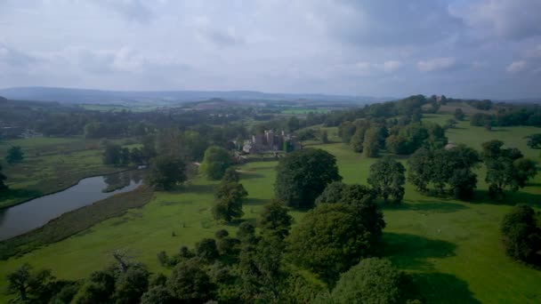 Castelo Powderham Parque Powderham Drone Powderham Exeter Devon Inglaterra Europa — Vídeo de Stock