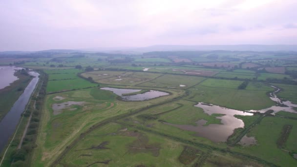 Humedales Prados Rspb Exminster Powderham Marshe Dron Exeter Devon Inglaterra — Vídeos de Stock