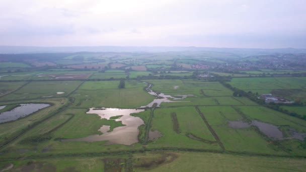 Humedales Prados Rspb Exminster Powderham Marshe Dron Exeter Devon Inglaterra — Vídeo de stock