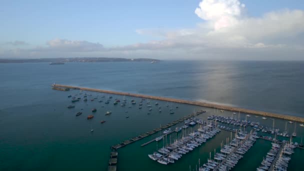 Brixham Marina Och Harbour Från Drönare Brixam Devon England Europa — Stockvideo