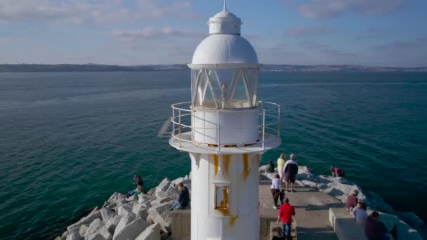 Brixham Harbour Lighthouse Drone Brixam Devon England Europe — Stock Video
