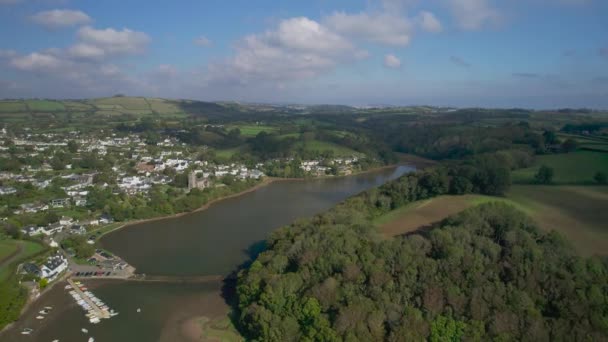 Stoke Gabriel River Dart Drone Devon England Europe — Stock video