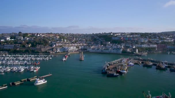 Brixham Marina Harbour Insansız Hava Aracı Brixam Devon Ngiltere Avrupa — Stok video
