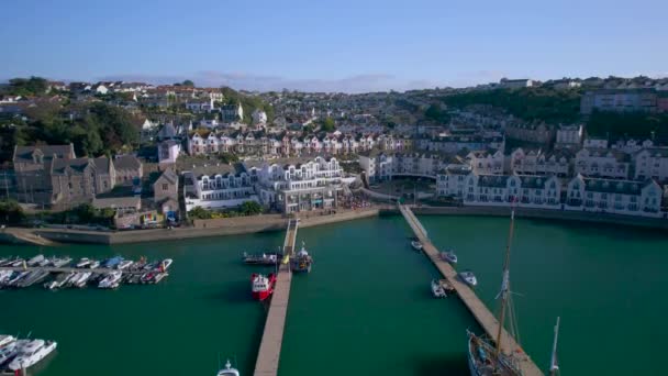 Brixham Marina Harbour Drone Brixam Devon Αγγλία Ευρώπη — Αρχείο Βίντεο