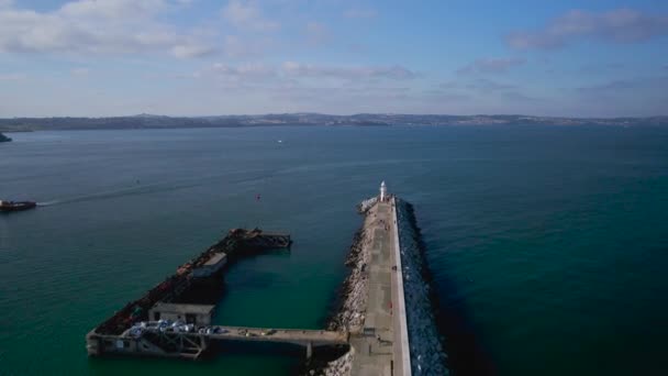 Faro Brixham Harbour Drone Brixam Devon Inghilterra Europa — Video Stock