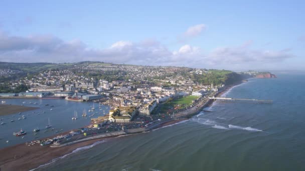 Utsikt Över River Teign Shaldon Och Teignmouth Från Drönare Devon — Stockvideo