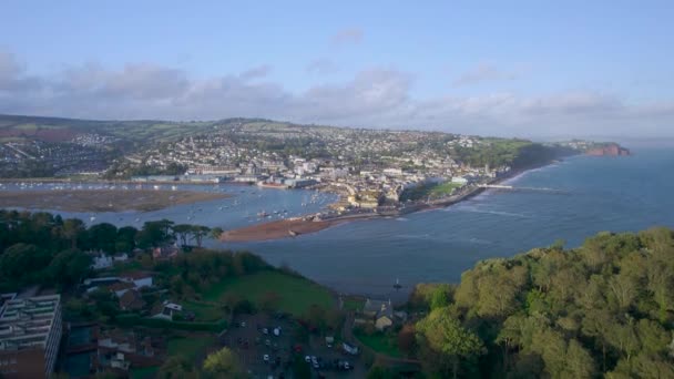 Utsikt Över River Teign Shaldon Och Teignmouth Från Drönare Devon — Stockvideo