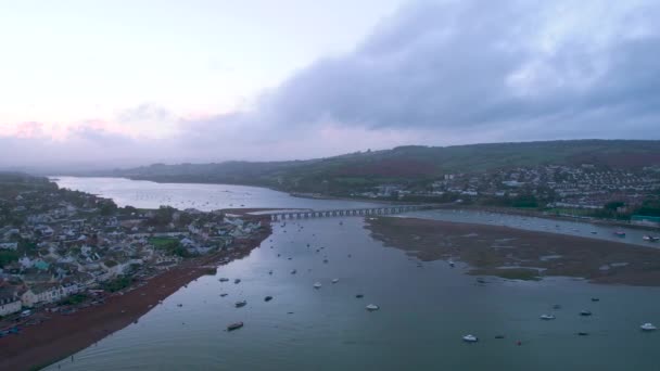 Utsikt Över River Teign Shaldon Och Teignmouth Från Drönare Devon — Stockvideo