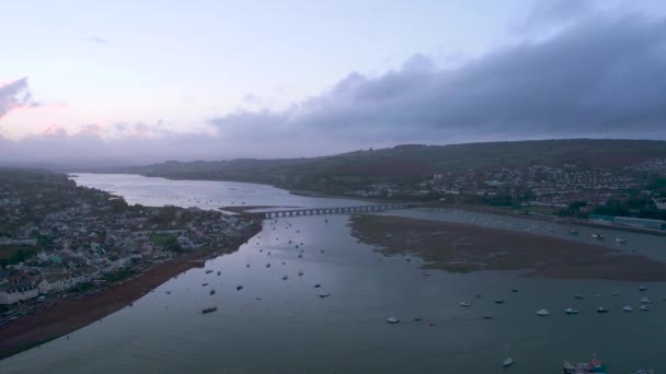 Utsikt Över River Teign Shaldon Och Teignmouth Från Drönare Devon — Stockvideo