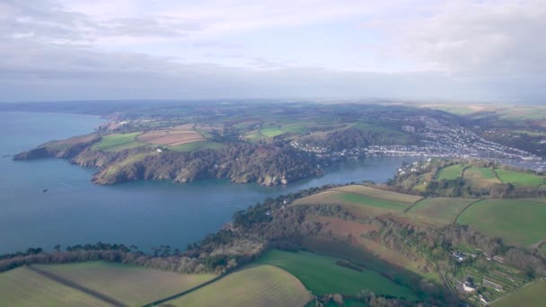 Top View River Dart Fields Kingswear Dartmouth Drone Devon Αγγλία — Αρχείο Βίντεο