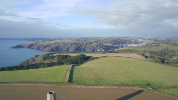 Top View River Dart Fields Sobre Kingswear Dartmouth Drone Devon — Vídeo de Stock