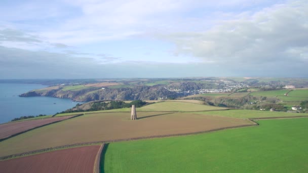 Top View River Dart Fields Kingswear Dartmouth Drone Devon England — Stock Video