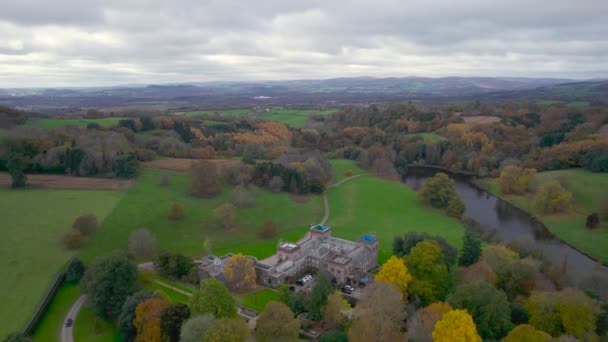 Ugbrooke House Gardens Drone Autumn Colors Exeter Devon England Europe — стоковое видео
