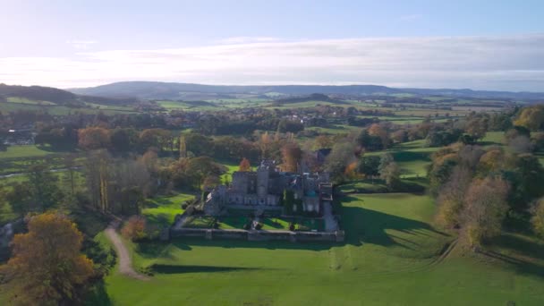 Panorama Sur Château Powderham Parc Depuis Drone Dans Les Couleurs — Video