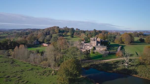 Panorama Powderham Castle Park Drone Autumn Colors Exeter Devon England — Stok Video