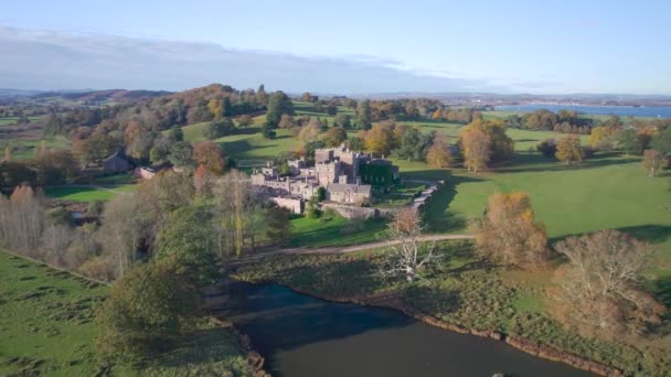 Panorama Powderham Castle Park Drone Autumn Colors Exeter Devon England — Stok Video