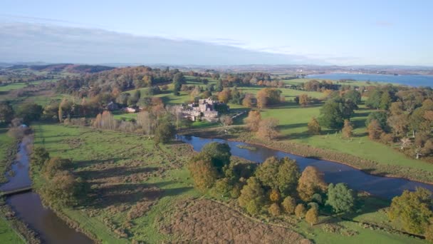 Panorama Nad Zamkiem Parkiem Powderham Drona Jesiennych Kolorach Exeter Devon — Wideo stockowe