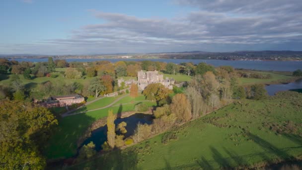 Panorama Powderham Castle Park Drone Autumn Colors Exeter Devon England — стокове відео