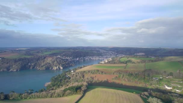 Top View River Dart Fields Sobre Kingswear Dartmouth Drone Devon — Vídeo de Stock