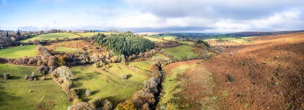 Autumn Cours River Dart Drone Dartmoor Park Devon England Europe — стоковое фото