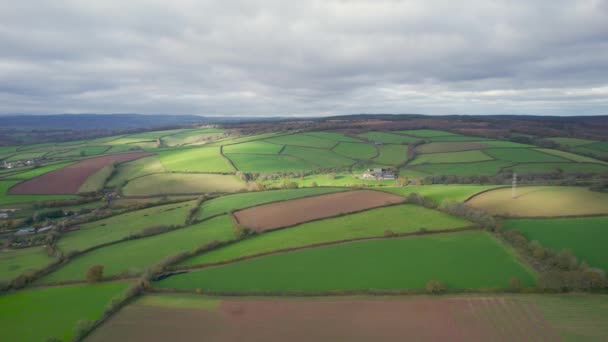 English Village Farmlands Meadows Drone Devon England — Stock Video