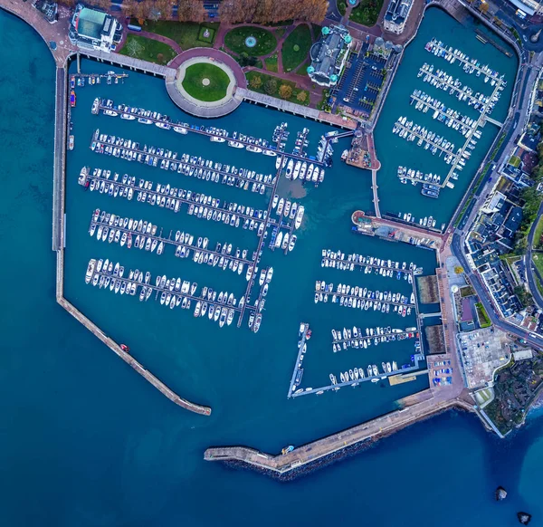 Vista Arriba Hacia Abajo Sobre Torquay Marina Harbour Desde Dron — Foto de Stock