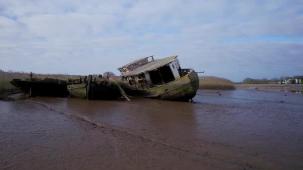 Velho Barco Naufrágios Rio Exe Topsham Drone Exeter Devon Inglaterra — Vídeo de Stock