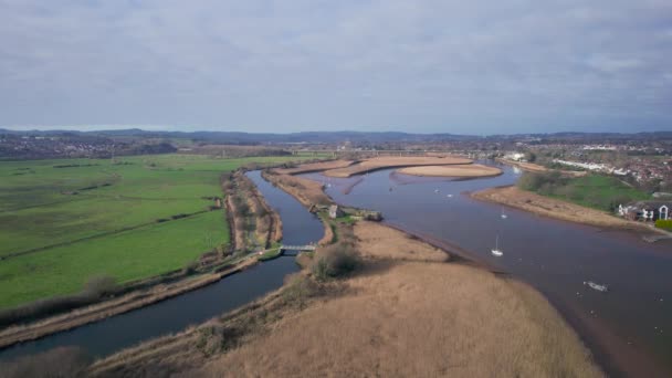 ドローン エクセター デヴォン イングランド ヨーロッパからのTopshamとRiver Exe — ストック動画