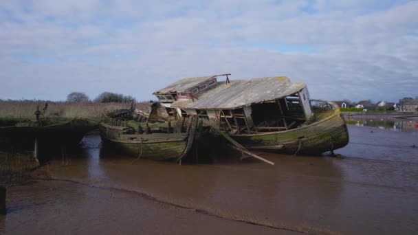 Old Boat Wrecks River Exe Topsham Από Ένα Drone Exeter — Αρχείο Βίντεο