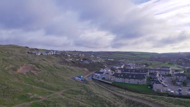 Panorama Från Drönare Över Perranporth Cornwall England Europa — Stockvideo