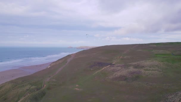 Panorama Från Drönare Över Perranporth Cornwall England Europa — Stockvideo