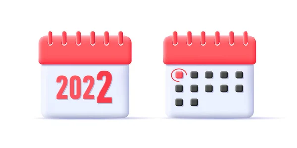 Piros 3D naptár ikon az új év vagy hónap kezdő dátum, render grafika — Stock Vector